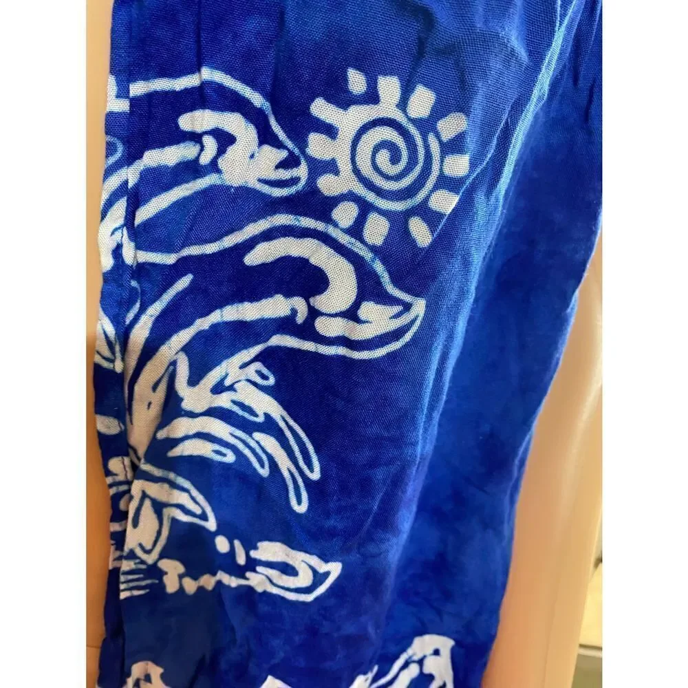 Young Fashion Blue Hawaiian Print Fringed Scarf